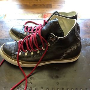 Size 10 Brown Leather Converse High Top Shoes